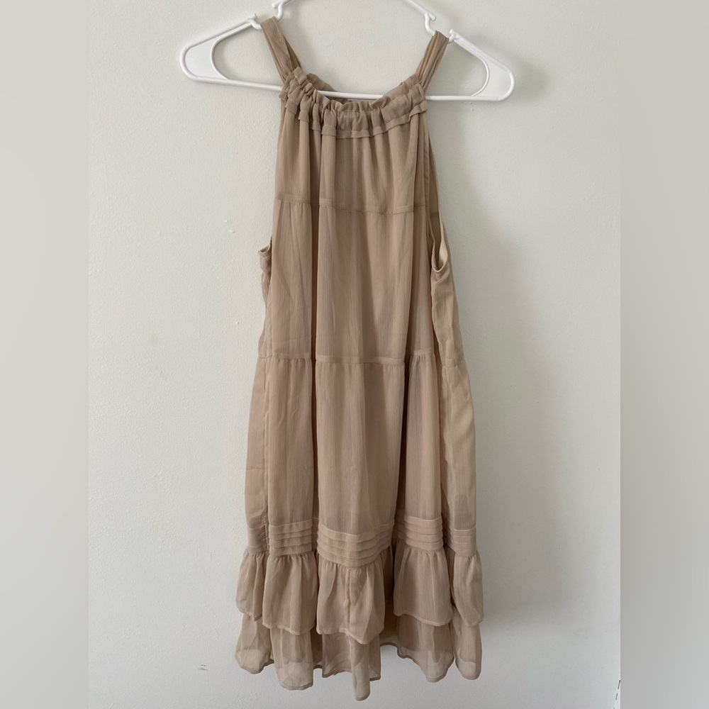 Chic Beige Sleeveless Mini Dress
